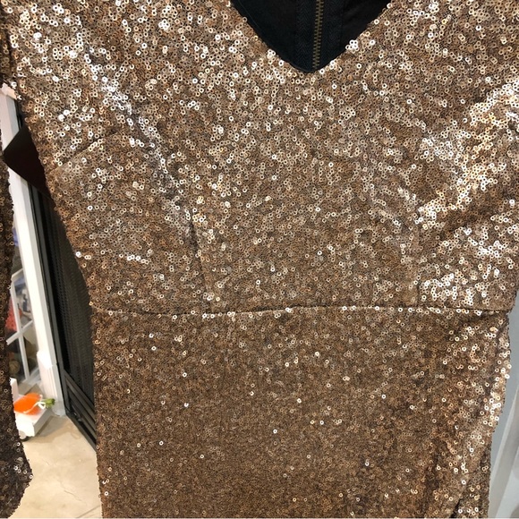 NEW Vintage Y2K Bongo Gold Sequin Long Sleeve Cocktail Semi-Formal Dress - Picture 3 of 4